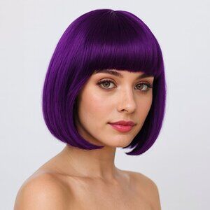 2/$30 NEW Short Purple Wig with Bangs Role CosPlay Dress Up Halloween Costume